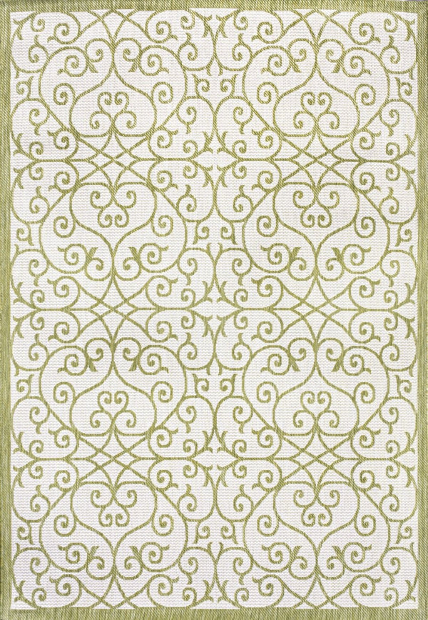 HomeRoots 9' Geometric Green and Cream Area Rug – Stylish Indoor/Outdoor Design for High-Traffic Spaces 702788