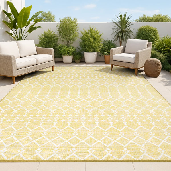 HomeRoots 8' X 10' Yellow and Cream Trellis Area Rug - Stylish, Durable Indoor/Outdoor Carpet for Any Space 702792