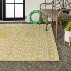 HomeRoots 8' X 10' Yellow and Cream Trellis Area Rug - Stylish, Durable Indoor/Outdoor Carpet for Any Space 702792