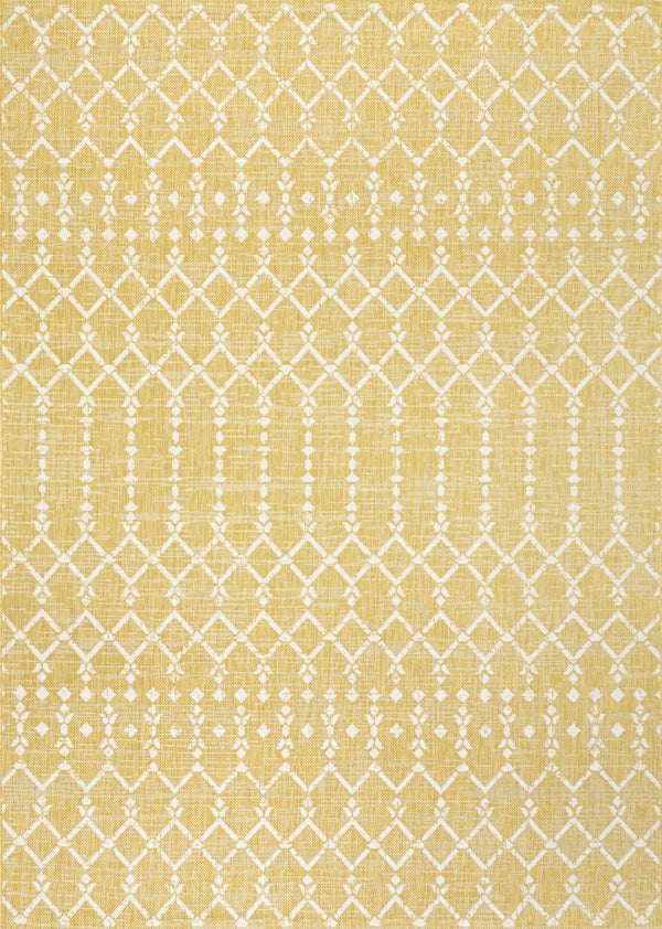 HomeRoots 9' X 12' Yellow and Cream Trellis Rug - Stylish Indoor/Outdoor Area Rug for Living Spaces & Patios 702793