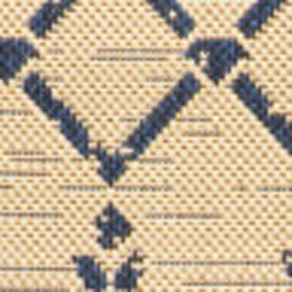 HomeRoots 9' X 12' Trellis Area Rug in Beige and Navy Blue – Stylish, Durable, Indoor/Outdoor Versatility! 702802