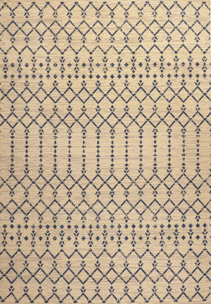 HomeRoots 9' X 12' Trellis Area Rug in Beige and Navy Blue – Stylish, Durable, Indoor/Outdoor Versatility! 702802