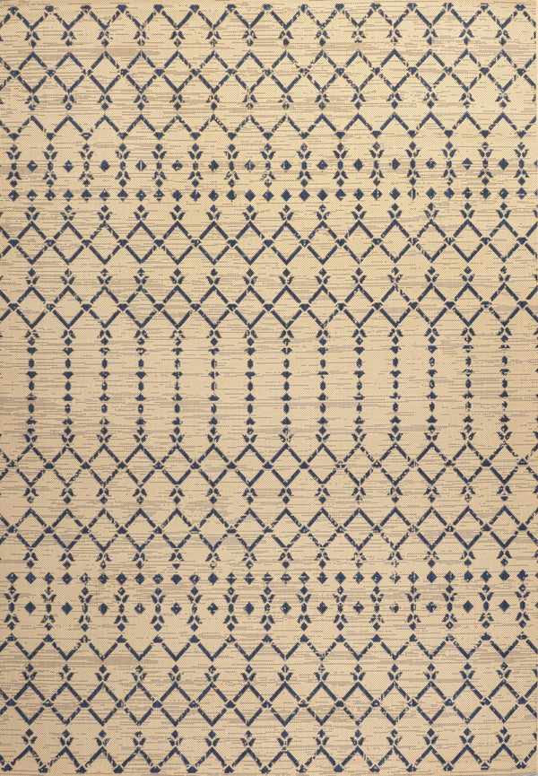 HomeRoots 9' X 12' Trellis Area Rug in Beige and Navy Blue – Stylish, Durable, Indoor/Outdoor Versatility! 702802