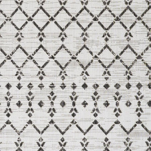 HomeRoots 9' Cream and Black Trellis Area Rug – Stylish Indoor/Outdoor Solution for Easy Care and Elegance! 702807