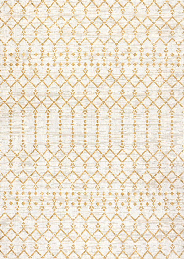 HomeRoots 5' X 8' Cream and Yellow Trellis Rug - Stylish Indoor/Outdoor Area Rug for Patios, Kitchens & More! 702810