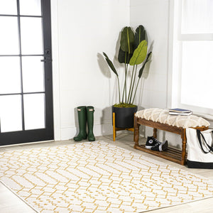 HomeRoots 5' X 8' Cream and Yellow Trellis Rug - Stylish Indoor/Outdoor Area Rug for Patios, Kitchens & More! 702810