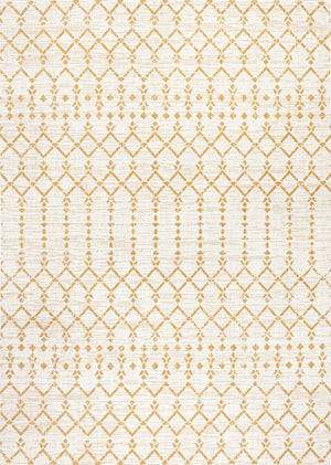 HomeRoots 9' X 12' Cream and Yellow Trellis Area Rug – Stylish, Durable Indoor/Outdoor Design for Any Space! 702812