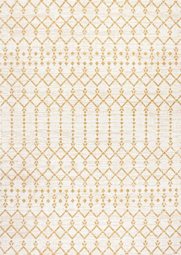 HomeRoots 9' X 12' Cream and Yellow Trellis Area Rug – Stylish, Durable Indoor/Outdoor Design for Any Space! 702812