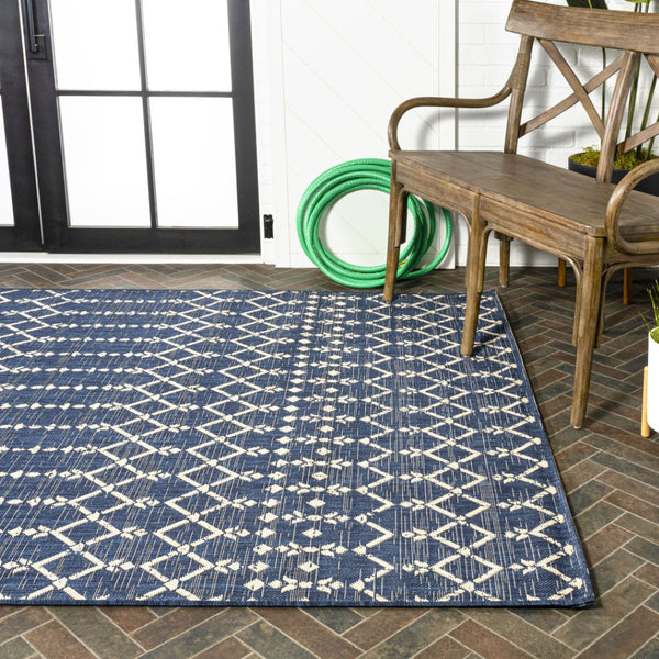 HomeRoots 9' X 12' Navy Blue and Beige Trellis Area Rug – Stylish, Durable, Easy Care for Indoor & Outdoor Use 702821