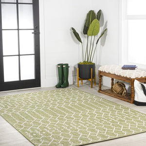 HomeRoots 5' Trellis Indoor Outdoor Area Rug - Light Green & Cream, Durable, Stylish, Easy Care for Any Space 702835