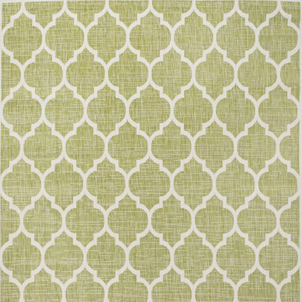 HomeRoots 5' Modern Green and Cream Geometric Area Rug – Stylish, Durable Indoor/Outdoor Design for Any Space 702844