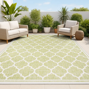 HomeRoots 5' Modern Green and Cream Geometric Area Rug – Stylish, Durable Indoor/Outdoor Design for Any Space 702844