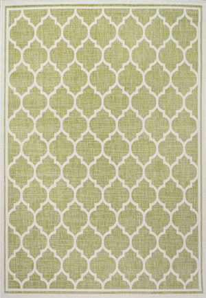 HomeRoots 5' Modern Green and Cream Geometric Area Rug – Stylish, Durable Indoor/Outdoor Design for Any Space 702844