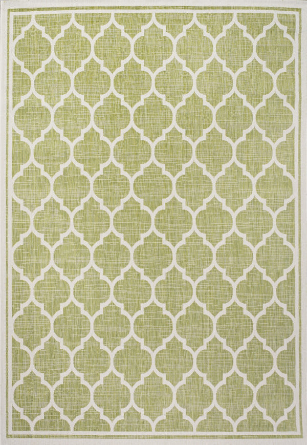 HomeRoots 5' Modern Green and Cream Geometric Area Rug – Stylish, Durable Indoor/Outdoor Design for Any Space 702844