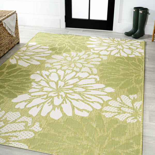HomeRoots 8' x 10' Green and Cream Floral Area Rug - Elegant Indoor/Outdoor Design for Timeless Charm & Durability 702856