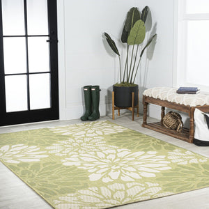 HomeRoots 8' x 10' Green and Cream Floral Area Rug - Elegant Indoor/Outdoor Design for Timeless Charm & Durability 702856