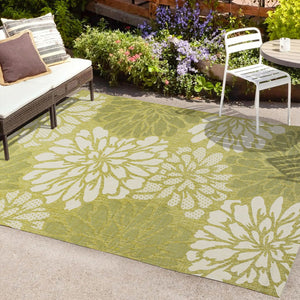 HomeRoots 8' x 10' Green and Cream Floral Area Rug - Elegant Indoor/Outdoor Design for Timeless Charm & Durability 702856