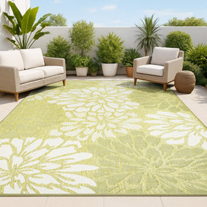 HomeRoots 9' X 12' Elegant Green and Cream Floral Area Rug - Indoor/Outdoor, Durable, Easy Care, Timeless Style 702857