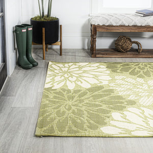 HomeRoots 9' X 12' Elegant Green and Cream Floral Area Rug - Indoor/Outdoor, Durable, Easy Care, Timeless Style 702857