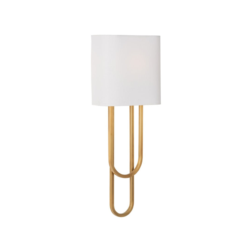 Chelsea House Odeon Aged Brass Sconce By Jamie Merida — Sculptural 27" Wall Light With White Shade, Warm Ambient Glow 70286