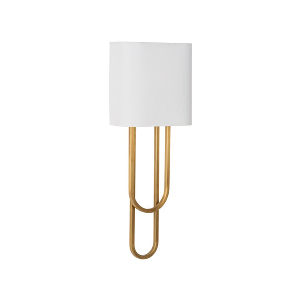 Chelsea House Odeon Aged Brass Sconce By Jamie Merida — Sculptural 27" Wall Light With White Shade, Warm Ambient Glow 70286