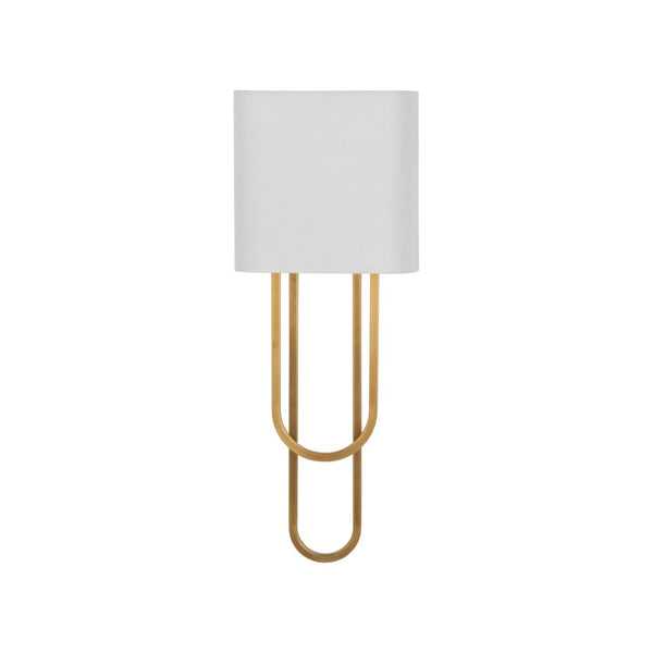 Chelsea House Odeon Aged Brass Sconce By Jamie Merida — Sculptural 27" Wall Light With White Shade, Warm Ambient Glow 70286