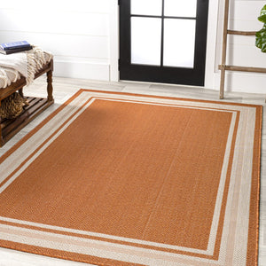 HomeRoots 5' Vibrant Orange and Cream Indoor Outdoor Area Rug - Durable, Weather-Resistant, Modern Style! 702873