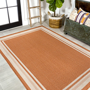 HomeRoots 8' X 10' Vibrant Orange and Cream Area Rug - Durable, Low-Maintenance, Perfect for Indoor & Outdoor Use 702874