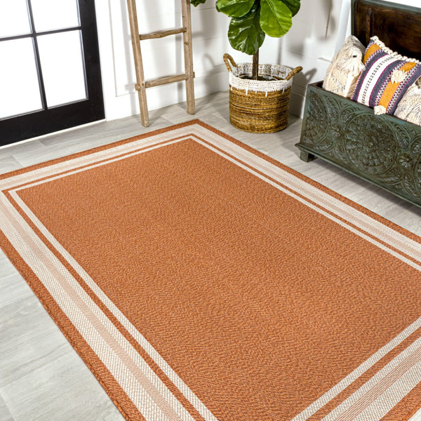HomeRoots 8' X 10' Vibrant Orange and Cream Area Rug - Durable, Low-Maintenance, Perfect for Indoor & Outdoor Use 702874