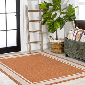 HomeRoots 8' X 10' Vibrant Orange and Cream Area Rug - Durable, Low-Maintenance, Perfect for Indoor & Outdoor Use 702874