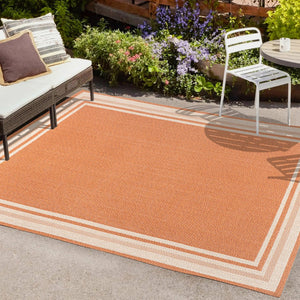 HomeRoots 8' X 10' Vibrant Orange and Cream Area Rug - Durable, Low-Maintenance, Perfect for Indoor & Outdoor Use 702874