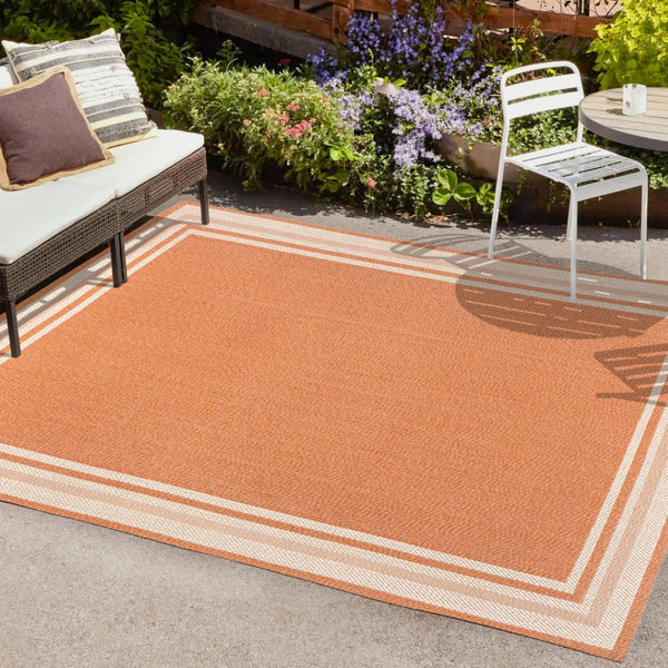 HomeRoots 8' X 10' Vibrant Orange and Cream Area Rug - Durable, Low-Maintenance, Perfect for Indoor & Outdoor Use 702874