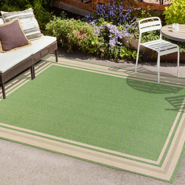 HomeRoots 5' Green and Cream Area Rug – Stylish Indoor/Outdoor Design, Durable, Weather-Resistant & Easy Care 702876