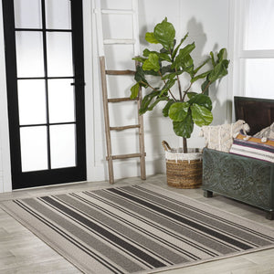 HomeRoots 8' X 10' Black and Beige Striped Area Rug - Durable, Stylish, Versatile for Indoor & Outdoor Spaces 702883