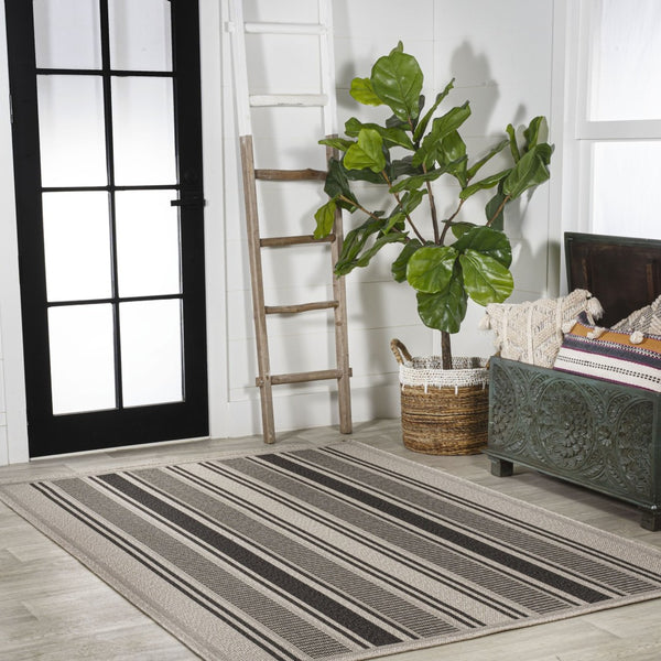 HomeRoots 8' X 10' Black and Beige Striped Area Rug - Durable, Stylish, Versatile for Indoor & Outdoor Spaces 702883