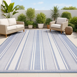 HomeRoots 5' Blue & Light Gray Striped Area Rug - Durable Indoor/Outdoor Mat for Coastal-Inspired Spaces 702885