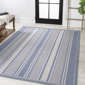 HomeRoots 5' Blue & Light Gray Striped Area Rug - Durable Indoor/Outdoor Mat for Coastal-Inspired Spaces 702885
