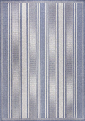 HomeRoots 8' X 10' Coastal Blue and Gray Striped Indoor-Outdoor Area Rug for Stylish Spaces & Easy Care 702886