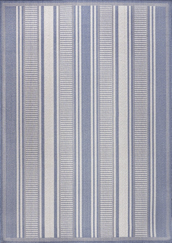 HomeRoots 8' X 10' Coastal Blue and Gray Striped Indoor-Outdoor Area Rug for Stylish Spaces & Easy Care 702886