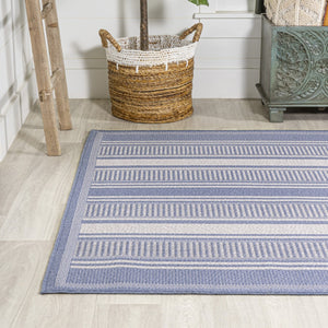 HomeRoots 8' X 10' Coastal Blue and Gray Striped Indoor-Outdoor Area Rug for Stylish Spaces & Easy Care 702886