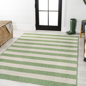 HomeRoots 8' Green and Cream Striped Area Rug - Durable Indoor/Outdoor Design, Fade-Resistant, Easy Care 702892