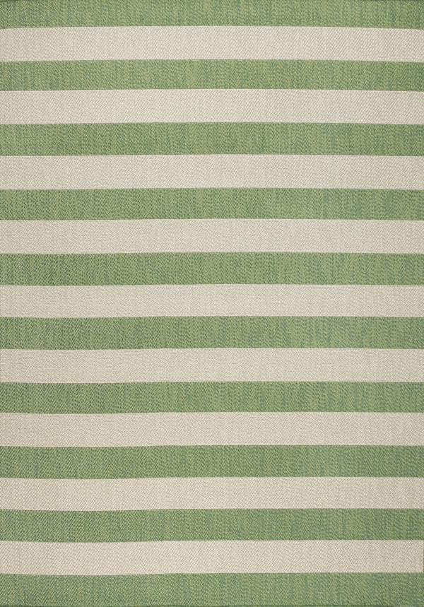 HomeRoots 8' Green and Cream Striped Area Rug - Durable Indoor/Outdoor Design, Fade-Resistant, Easy Care 702892