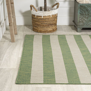 HomeRoots 8' Green and Cream Striped Area Rug - Durable Indoor/Outdoor Design, Fade-Resistant, Easy Care 702892