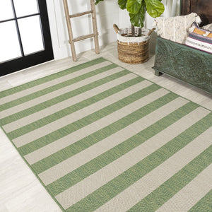 HomeRoots 8' Green and Cream Striped Area Rug - Durable Indoor/Outdoor Design, Fade-Resistant, Easy Care 702892