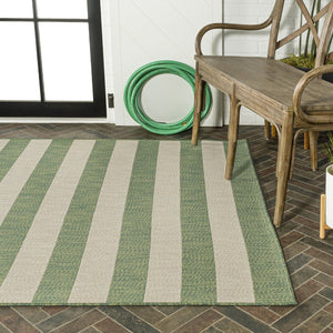 HomeRoots 8' Green and Cream Striped Area Rug - Durable Indoor/Outdoor Design, Fade-Resistant, Easy Care 702892
