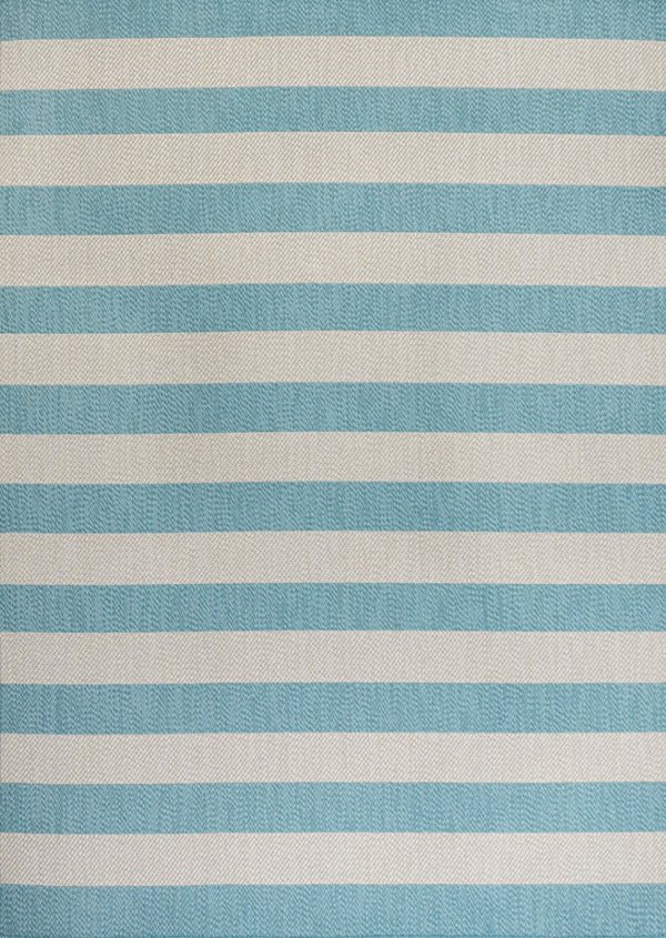 HomeRoots 8' Aqua & Cream Striped Area Rug – Durable Indoor/Outdoor Design, Easy Care, Perfect for High-Traffic Areas 702895