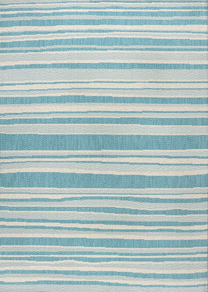 HomeRoots 5' Aqua and Cream Striped Area Rug – Versatile Indoor-Outdoor Design for Coastal Style and Durability 702901