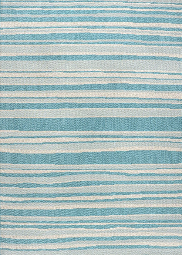 HomeRoots 5' Aqua and Cream Striped Area Rug – Versatile Indoor-Outdoor Design for Coastal Style and Durability 702901
