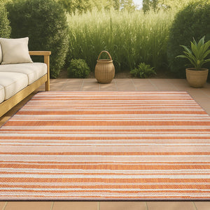HomeRoots 5' Orange and Cream Striped Area Rug - Versatile Indoor/Outdoor Decor for Any Space, Durable Design 702904