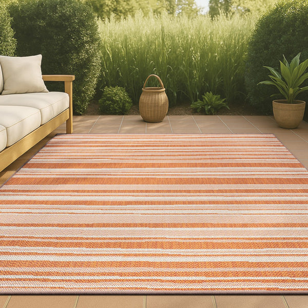 HomeRoots 5' Orange and Cream Striped Area Rug - Versatile Indoor/Outdoor Decor for Any Space, Durable Design 702904